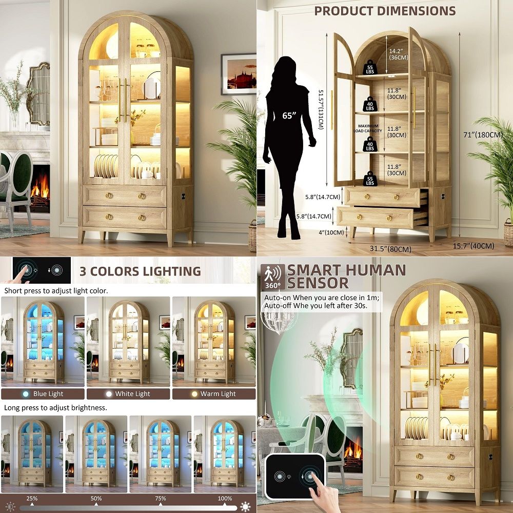 Glass Cabinet Display - Armário Curvo de 71 Polegadas com