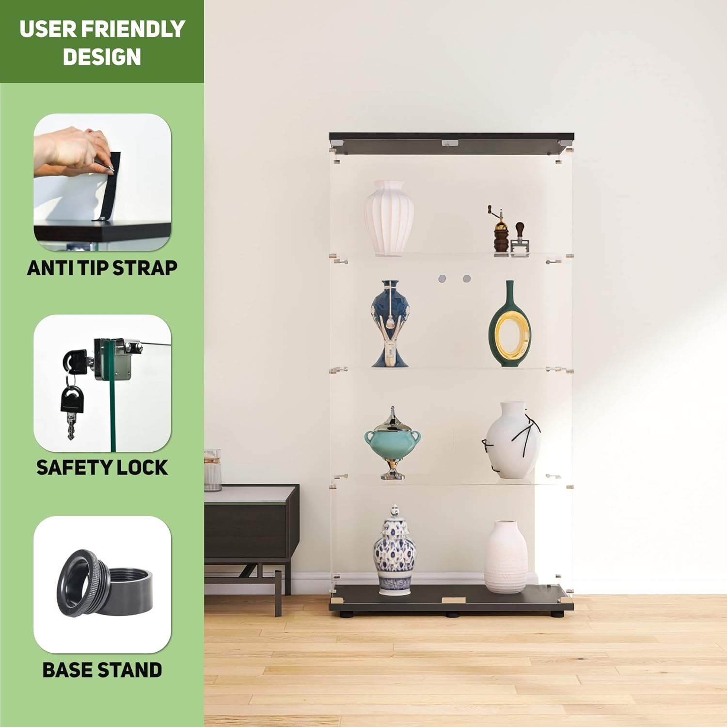 Armário de Vidro com 4 Pratele - Glass Cabinet Display avaliação e preço